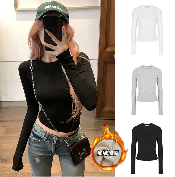 Moses Queen/魔西女王长袖T恤女修身显瘦打底衫纯色圆领上衣62220