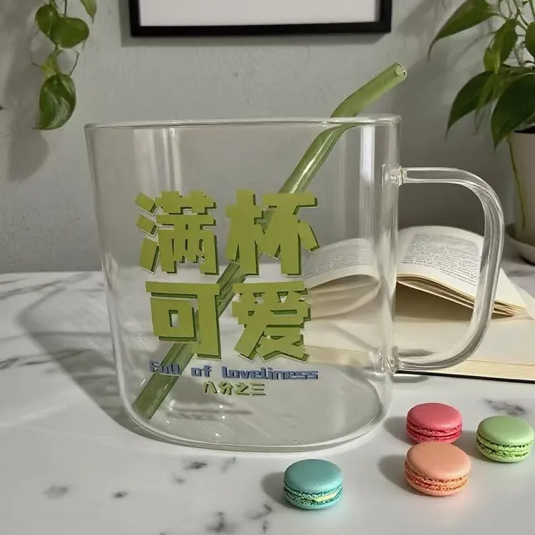 高硼硅玻璃杯把手水杯大容量奶茶牛奶果汁杯饮料吸管杯咖啡杯子