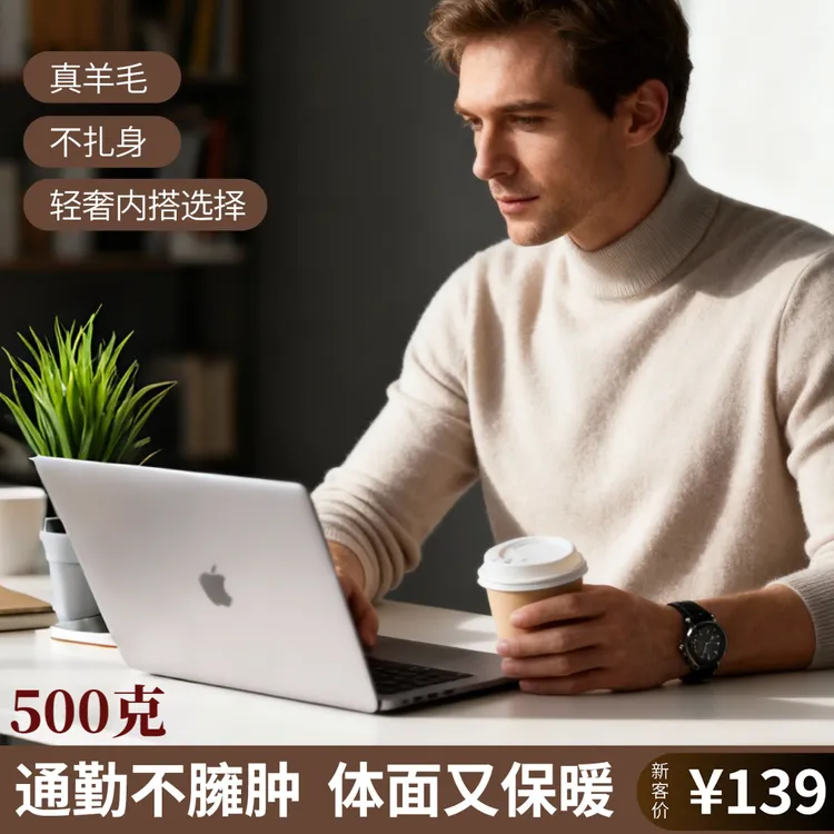 【可机洗·零刺痒】半高领男款羊毛衫加厚保暖秋冬通勤内搭抗起球