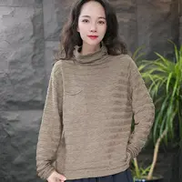JJ冬季休闲风纯色堆堆领女毛针织衫圆领百搭提花毛衫宽松半高领