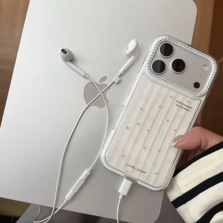 高级感竖条纹星星点钻适用iPhone17ProMax手机壳苹果16/15/14女13