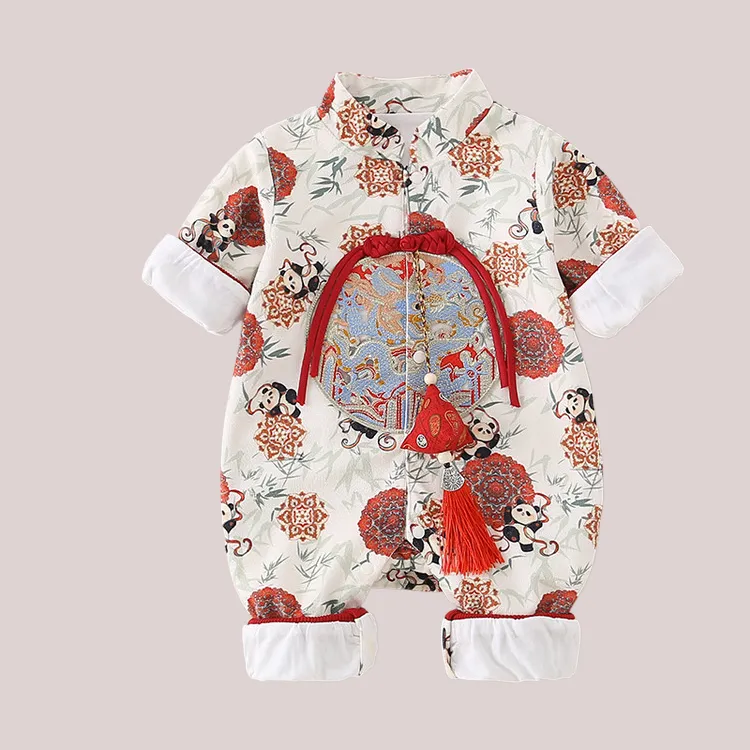 婴儿衣服春装新生儿男宝宝春秋季连体衣满月百天新中式抓周岁礼服