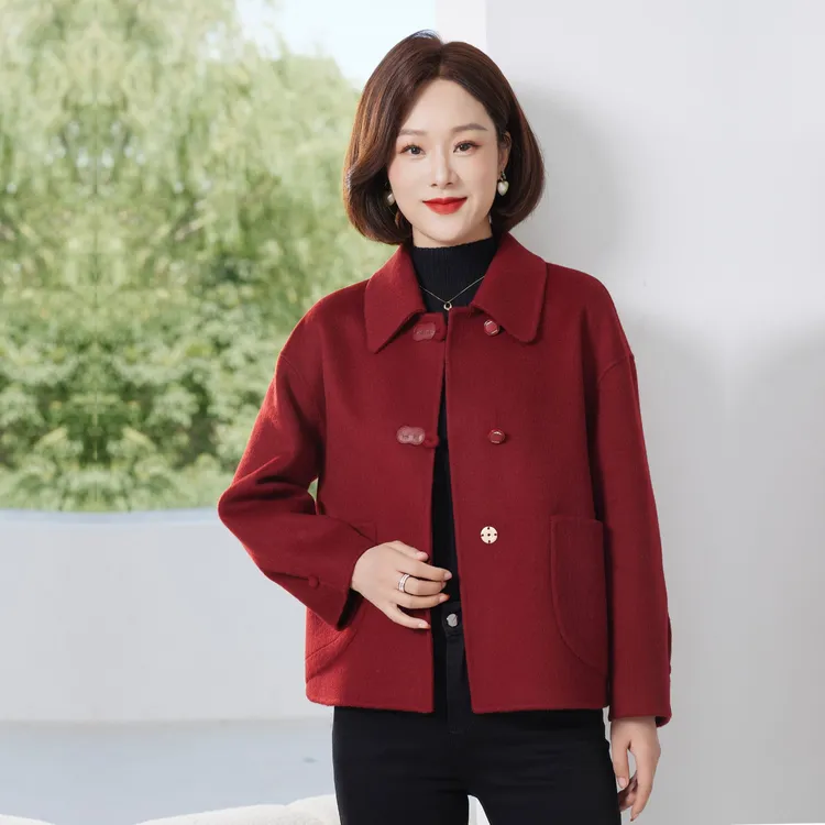 冬季百搭时尚毛呢外套中老年女装2025新款小个子妈妈双面羊绒大衣