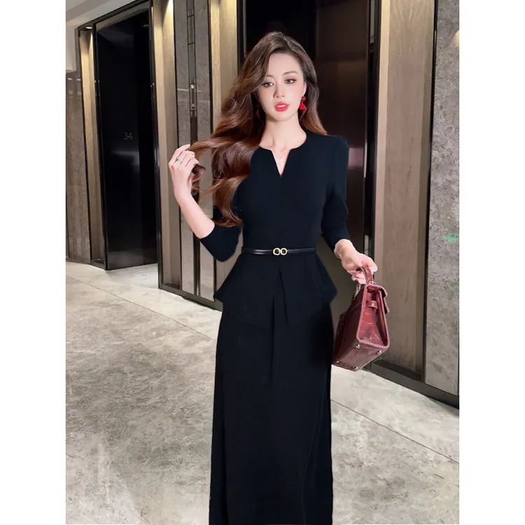【两件套】2025春季黑色长袖搭配轻奢高级感两件套D0299