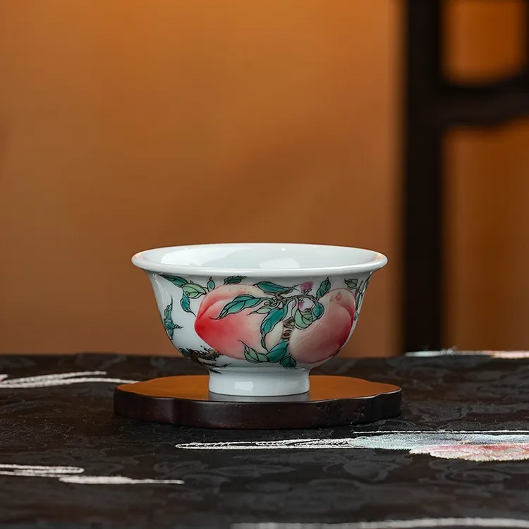 一儒堂  翡翠桃压手杯 景德镇陶瓷手工纯手工茶杯茶具  YR144 