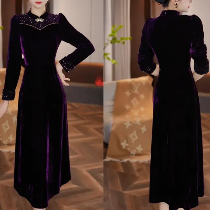 【紫烟若梦】2025秋季新款收腰显瘦洋气减龄轻奢女人味打底连衣裙