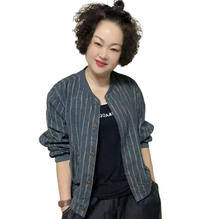 25145春秋女士洋气条纹短款长袖外套-624拉链单排扣休闲时尚保暖