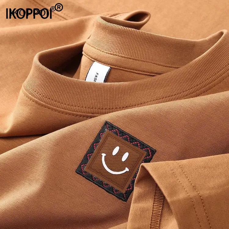 潮牌T恤男士夏季新疆棉短袖寸衣修身时尚刺绣笑脸圆领半袖薄上衣