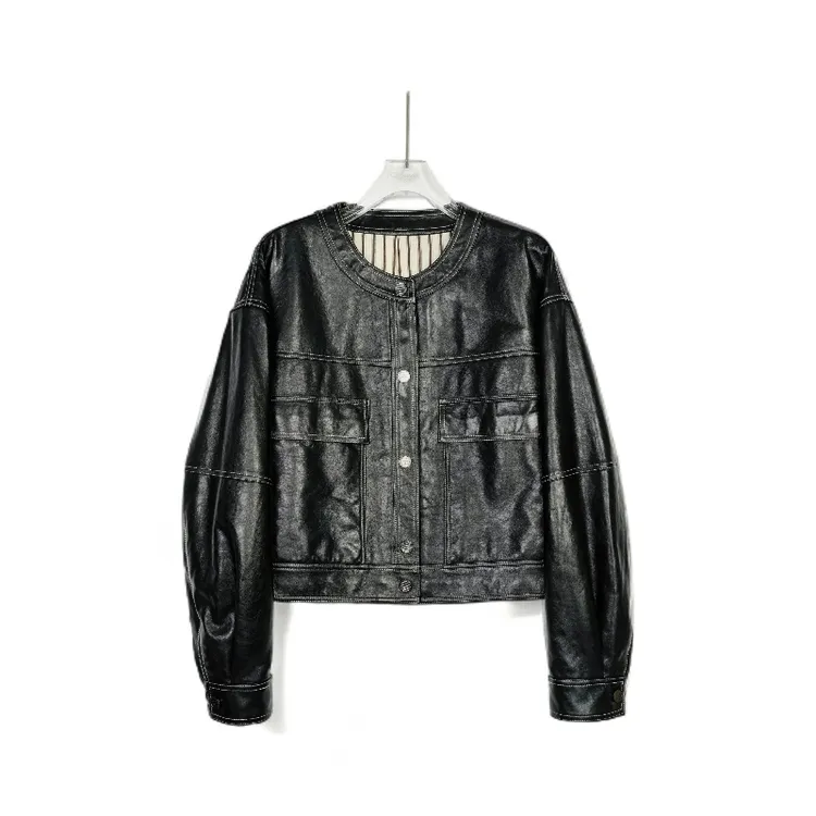 进口植鞣绵羊皮短款皮衣外套女2025秋新小香风夹克