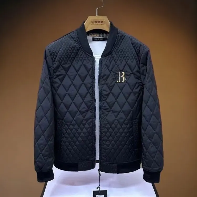 秋冬男士棒球领薄棉夹克外套时尚帅气百搭休闲菱格网红二棉上衣潮