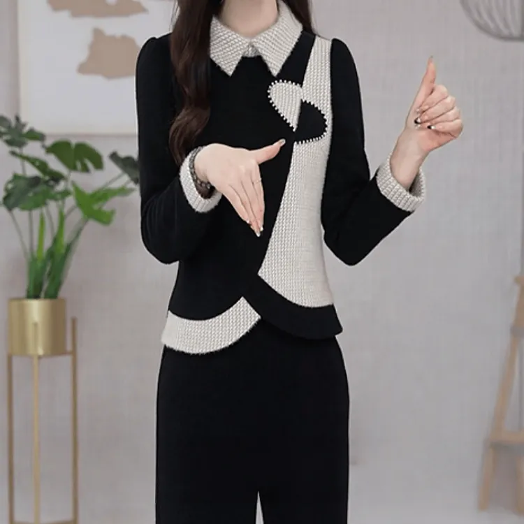 C079【上衣+休闲裤】冬季新款时尚气质修身显瘦收腰高级感两件套