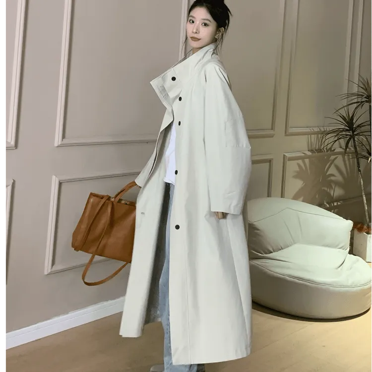 小个子秋季纯色秋季法式中长款春秋风衣宽松休闲风薄款风衣套装女