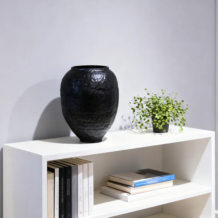 精选A级景德镇手工陶瓷花盆素白/乌金釉水养花器丨黑白云鼓盆