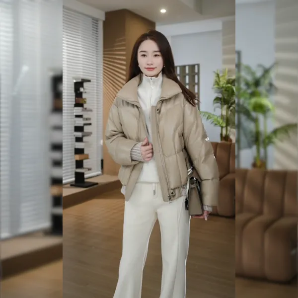 HELA AOMI "皮羽绒"白鸭绒宽松质感拼接下摆羽绒服CY5DM52609