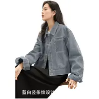 对白丹宁竖条纹牛仔短外套女春季休闲上衣 DYZB-EDW016