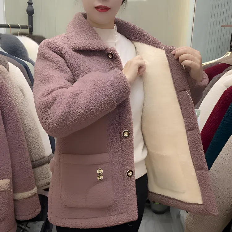 加绒加厚小扣短外套秋冬网红风衣中老年女装常规款百搭保暖冬季