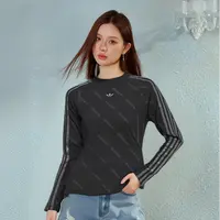 adidas/阿迪达斯三叶草修身长袖女装运动舒适三条纹满印长袖T恤