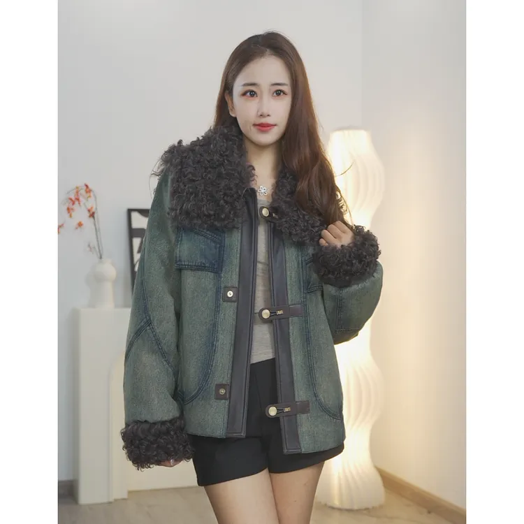 2025秋冬新款真毛皮毛一体绵羊皮女中长款双面穿派克服鹅绒托卡