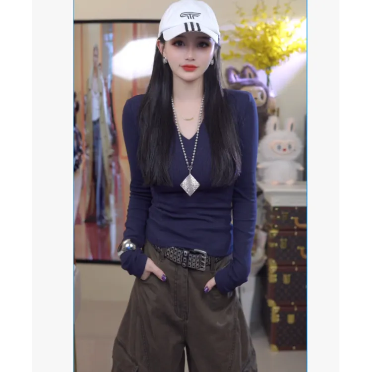  春秋新款韩版气质高级感打底衫长袖百搭修身显瘦百搭内搭女9077.