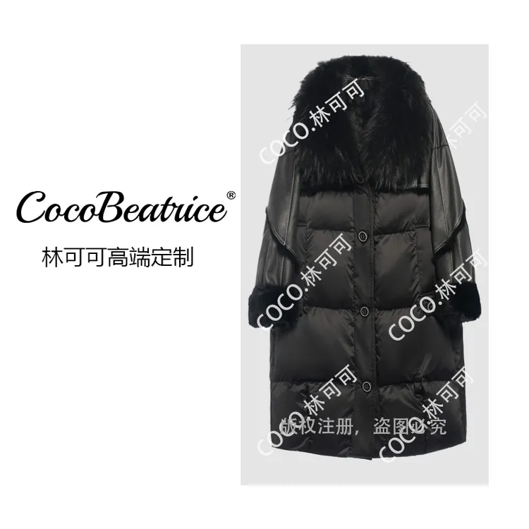 【冰岛暖冬】中长款宽松型翻领厚款冬季设计师拼接时尚大毛领女装