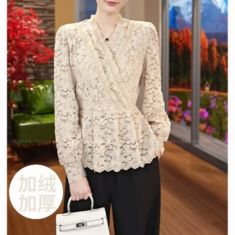 现货2025秋冬新款【LT-D861】轻奢时尚小众气质米杏色长袖上衣女