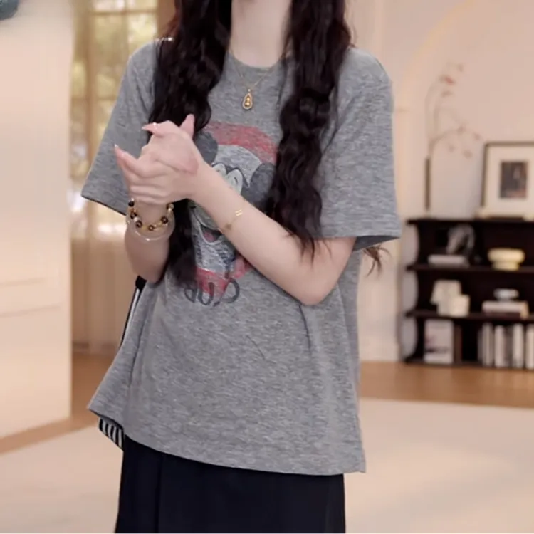 设计感百搭卡通小老鼠短袖T恤2025夏季新款时尚少女宽松显瘦上衣