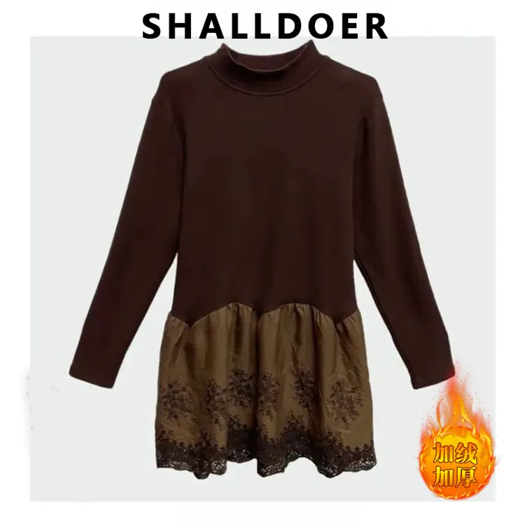 【一片星辰】年年2025新款冬季下摆拼接半高领显瘦T恤