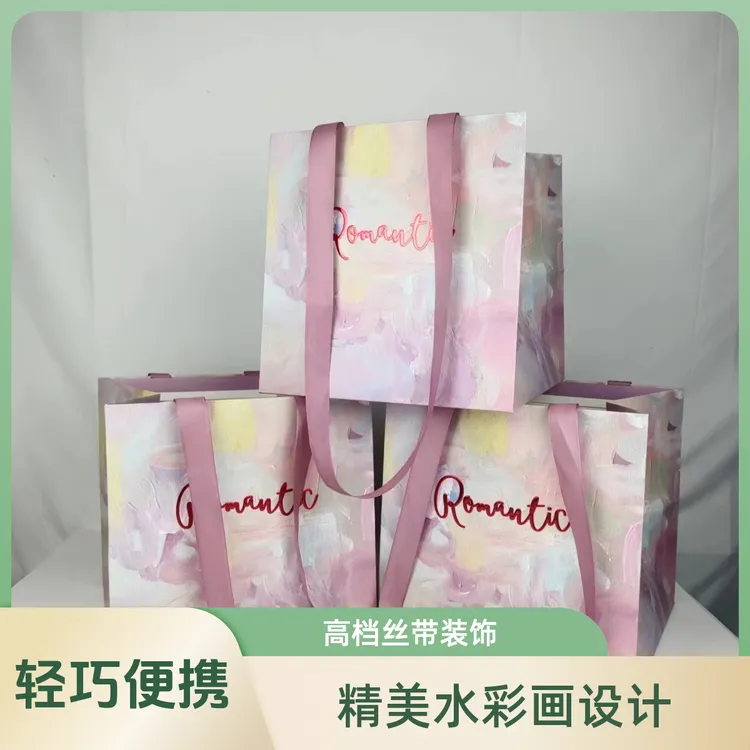 双面覆膜西西里油画风野蔷薇鲜花束手拎袋高级感礼物花束包装袋