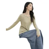 【莱赛尔+羊毛】对白柔软长袖T恤打底衫女正肩显瘦上衣DYZB-FDT122