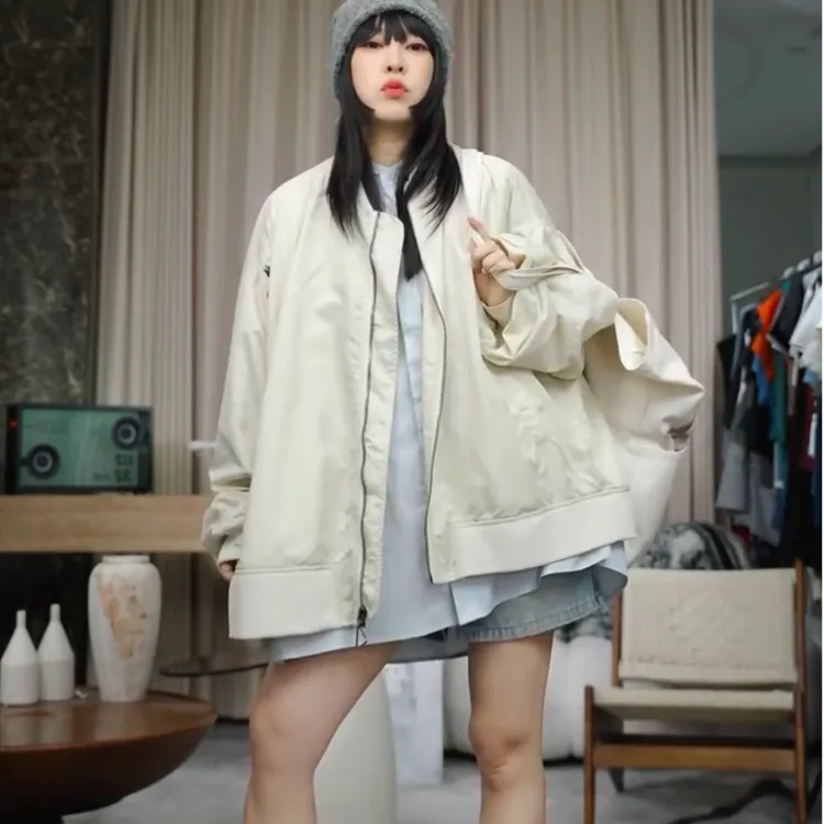 infobyfive2025秋冬新款拉链百搭宽松棒球服孔雀蓝一店NF0507219