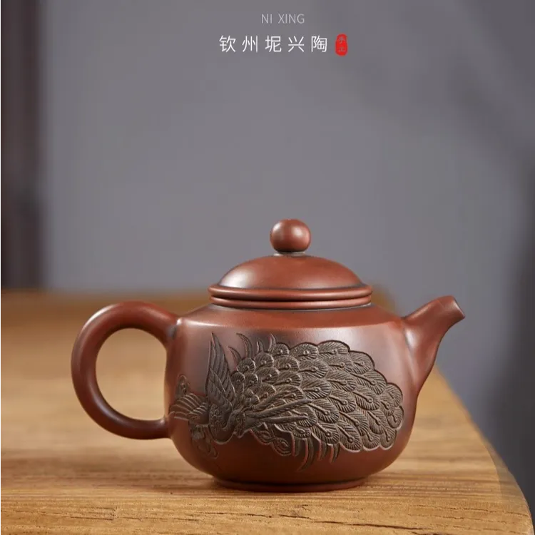 钦州坭兴陶茶壶纯全手工壶浮雕壶普洱泡茶壶茶具家用送礼茶室茶桌