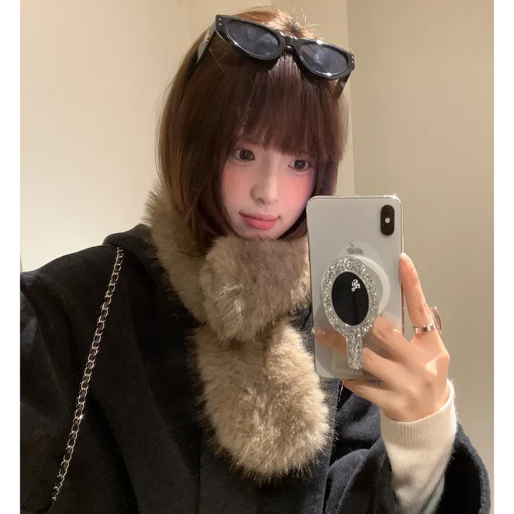 蘑糯糯同款仿狐狸毛高级感小围巾女款冬季毛绒绒加厚保暖护颈围脖