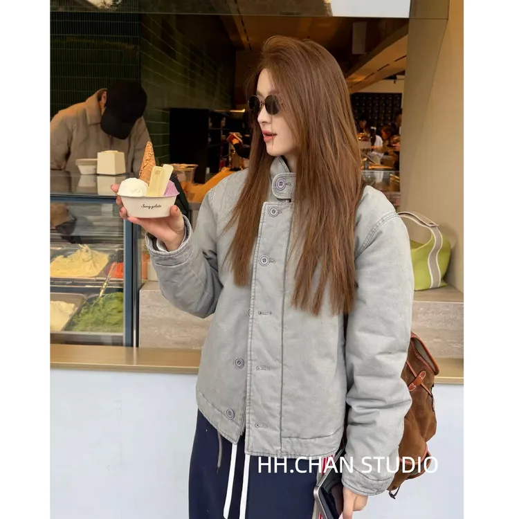 HH.CHAN“灰色底特律”100%棉特调水泥灰色做旧加厚棉服HH53J40935