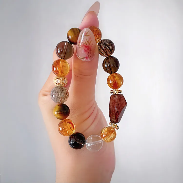 源头厂家|四大金山H天然水晶黑金超七黄塔晶虎眼石配鉴定证书礼盒