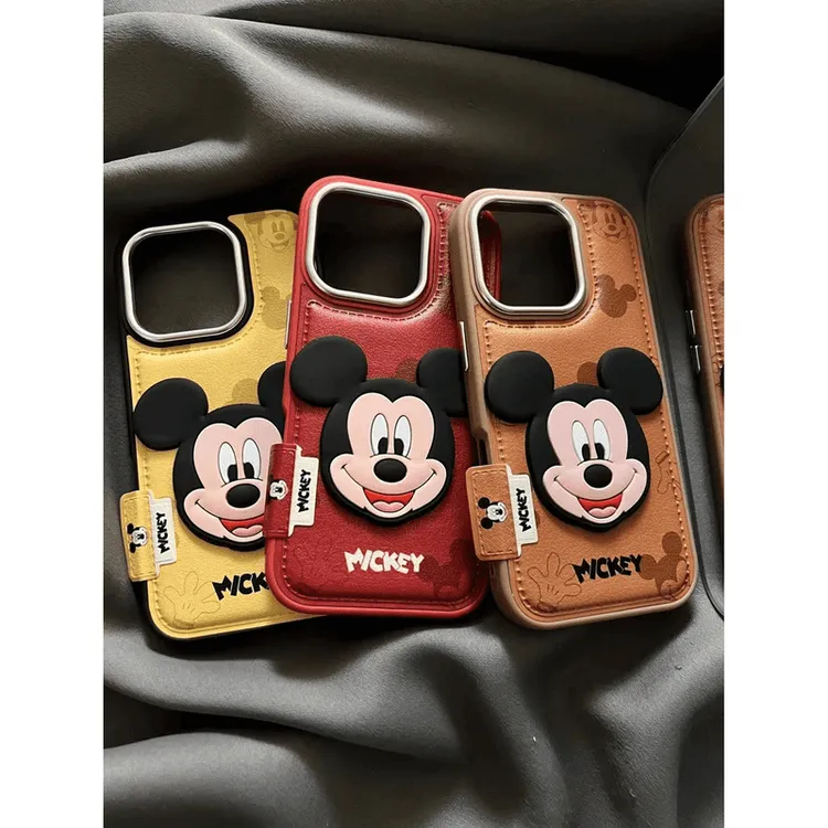 秋冬皮质可爱米奇适用iPhone16promax手机壳创意15卡通14少女防摔