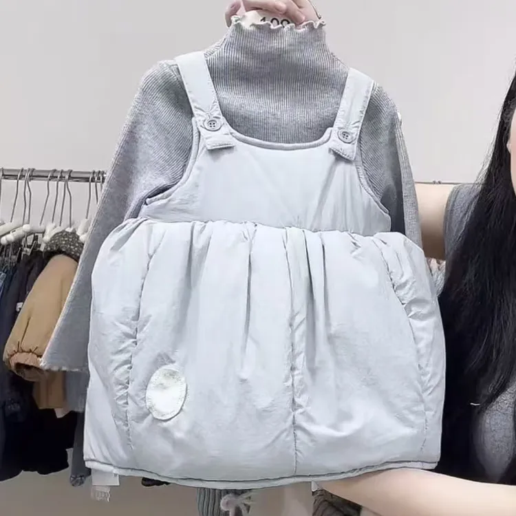 女童冬季新款套装洋气女宝宝夹棉吊带裙高领打底衫两件套