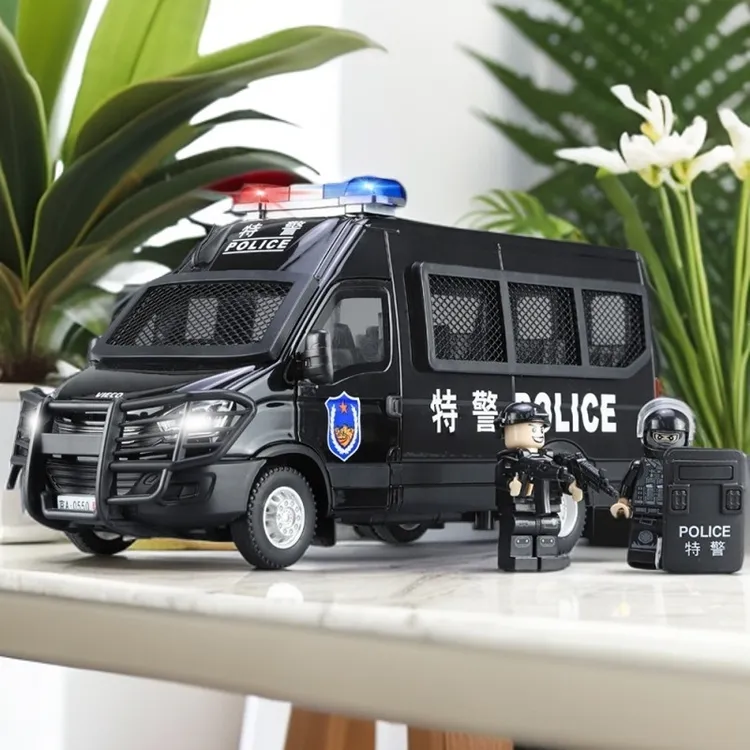大号1:24依维柯特警防爆合金车模仿真警车玩具公安警察汽车模型