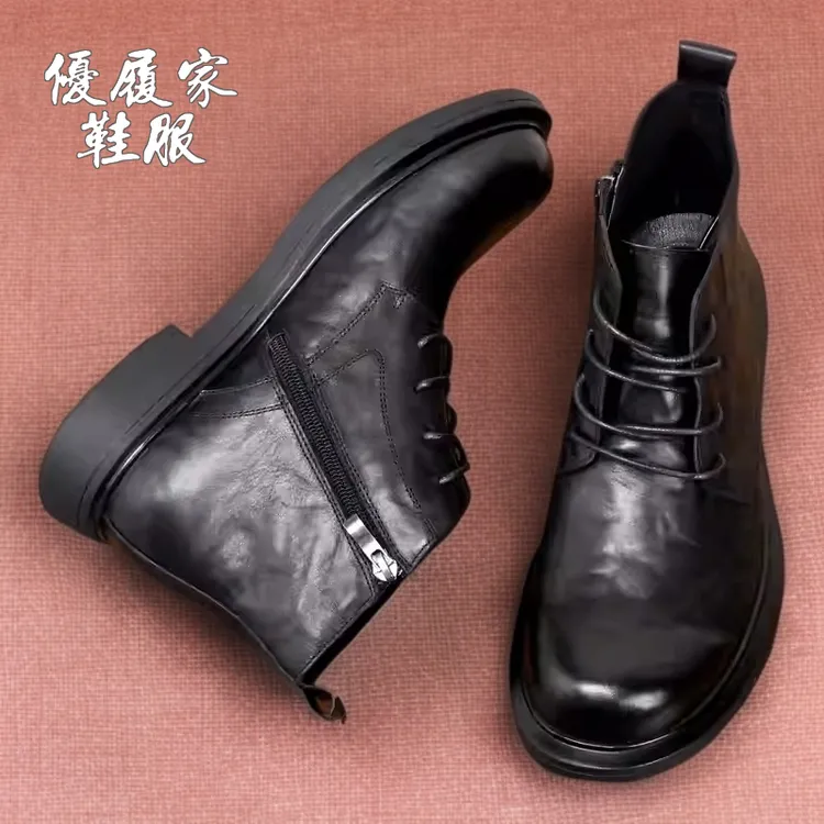 【直播01】爆款男士真皮马丁靴2025秋季新款高帮男鞋系带厚底商务休