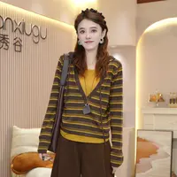 韩版时尚百搭假两件拼接连帽针织衫女2025秋季新款洋气上衣B949