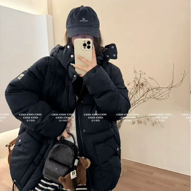 【吃不饱饱】大码 冰河岛屿 重工纯色厚实充棉连帽大棉服外套4035