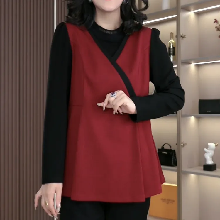 大码女装秋季新款洋气时尚假两件显瘦气质上衣YC251289