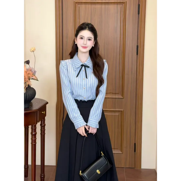 LiLi李李家【东京日记】学院风条纹衬衫半裙套装XMZH9379 XMZH9380