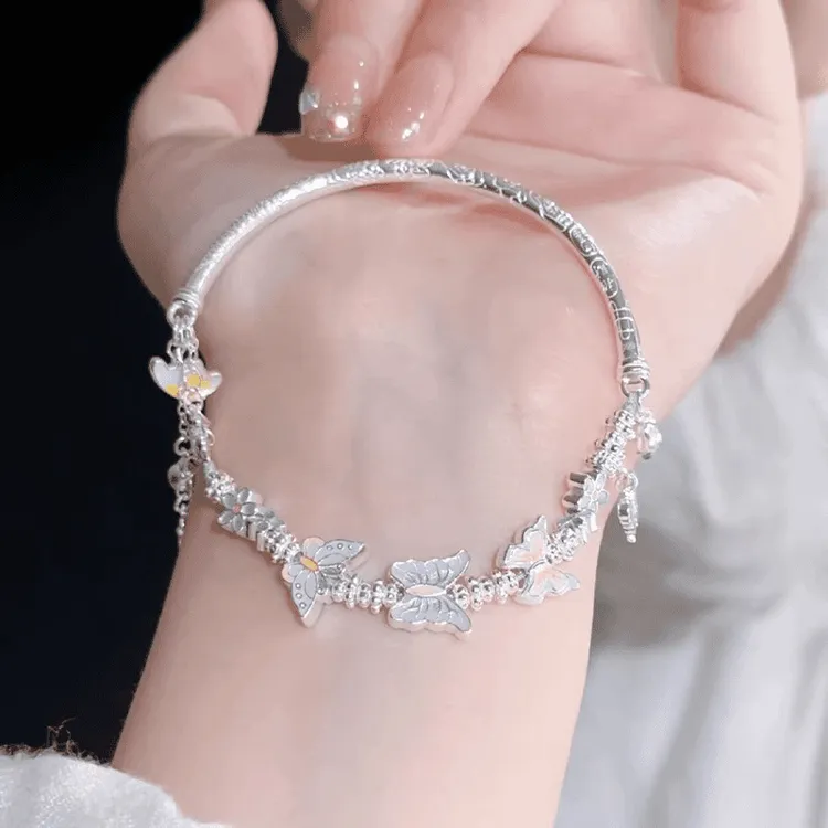 足银手链 珐琅蝴蝶气质足银999纯银半镯半链纯欲情人节礼物送女友