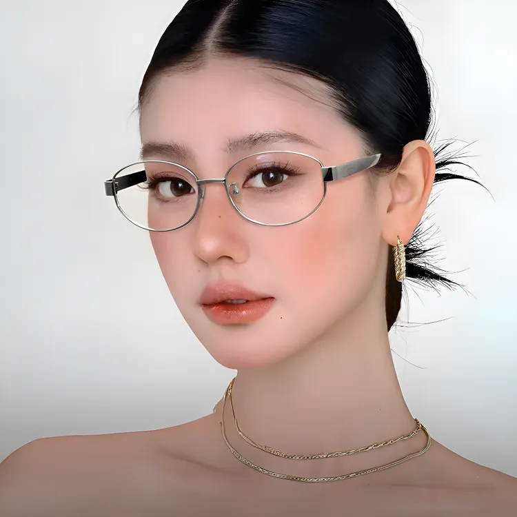 老钱风眼镜女复古高智感近视可配度数椭圆猫眼金属框nocap眼镜框