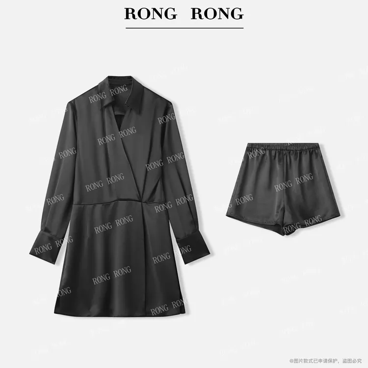 溶溶【液态流光】RONGRONG 醋酸单排扣缎面流光优雅衬衫裙JS5821