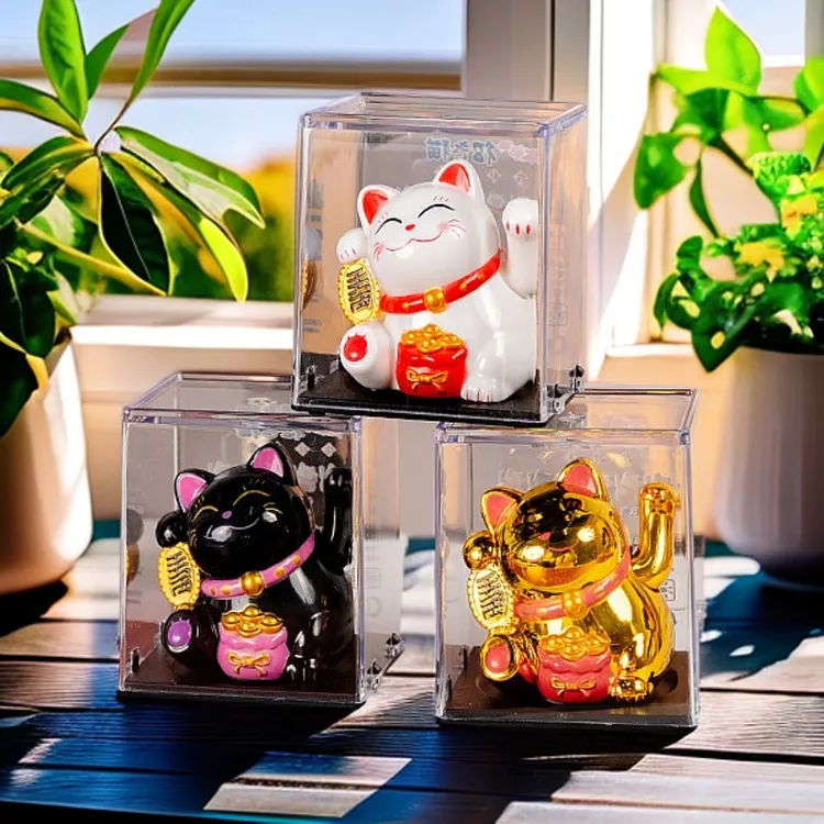 汽车摆件太阳能招财猫车载摆件创意可爱车内家用装饰自动招手