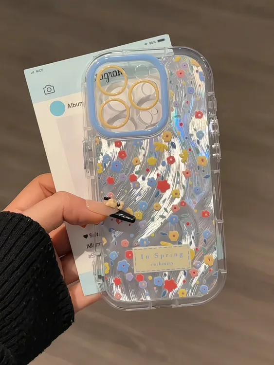 适用苹果iPhone16手机壳15羽纱奶油壳华为mate60彩色小碎花小米14