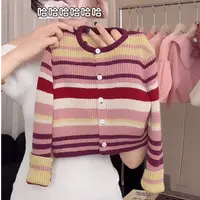 花小花女童毛衣秋冬新款可爱时尚条纹开衫外套上衣针织衫