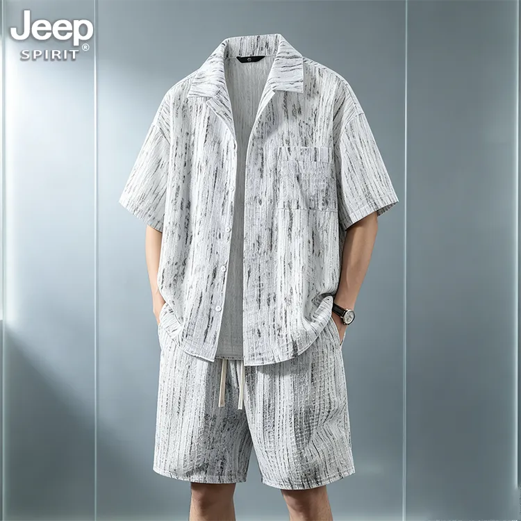 JEEPSPIRIT吉普老钱风套装男夏季新款美式扎染大码宽松休闲两件套