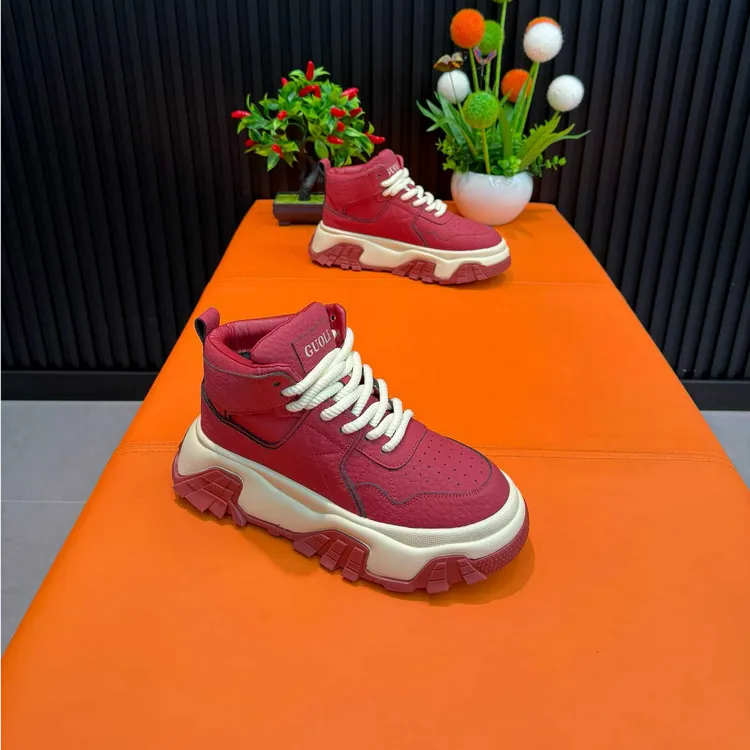 2025年冬季加绒保暖男士运动休闲鞋厚底防滑高帮棉鞋拼色时尚潮鞋